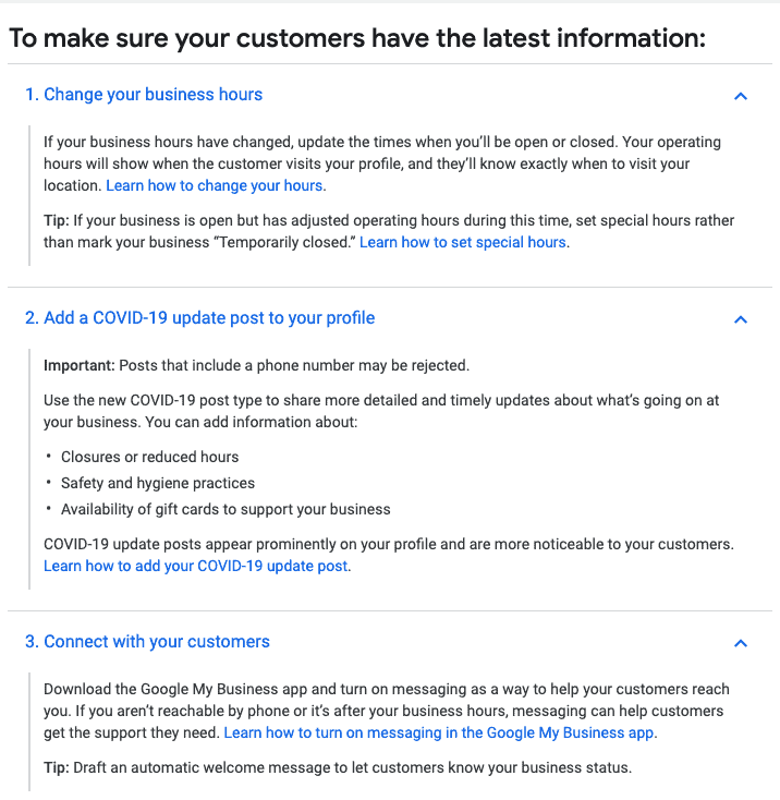 google my business coronavirus tips