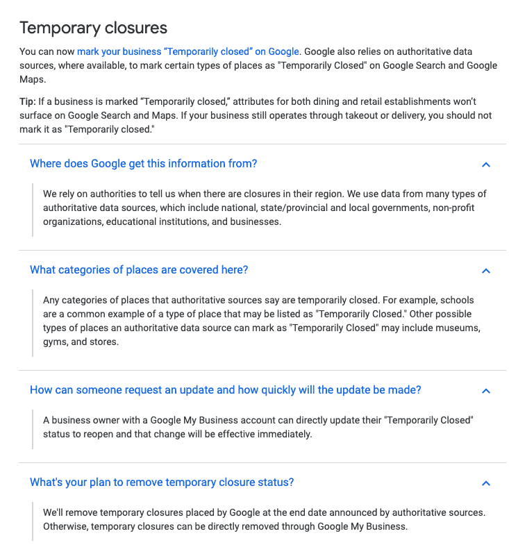 google my business covid-19 coronavirus