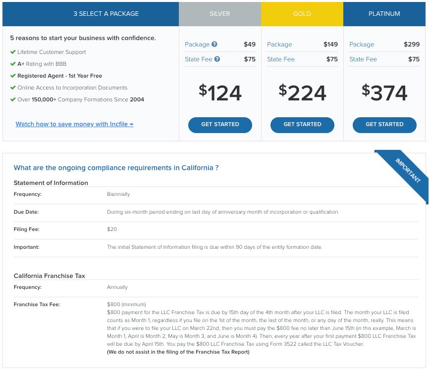ca llc fee
