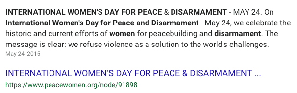 international women's day for peace and disarmament